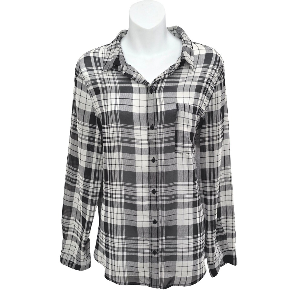 Old Navy Womens‎ Large Plaid Button Down Shirt Sheer Mesh Top Festival Y2K 90s